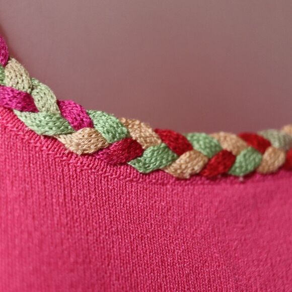 Mark Shale Hot Pink Sleeveless Braided Trim Tank Top Medium Vibrant Vintage Styl - Picture 8 of 12